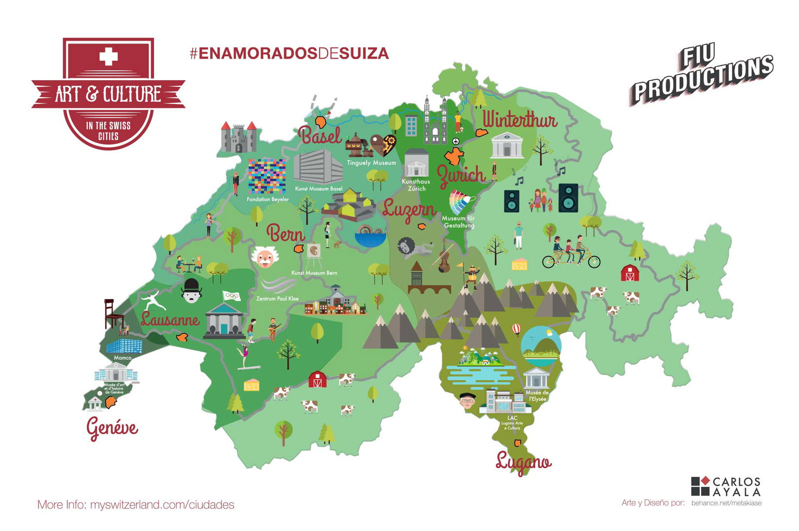Las ilustraciones naif protagonizan el mapa de Carlos Ayala.
