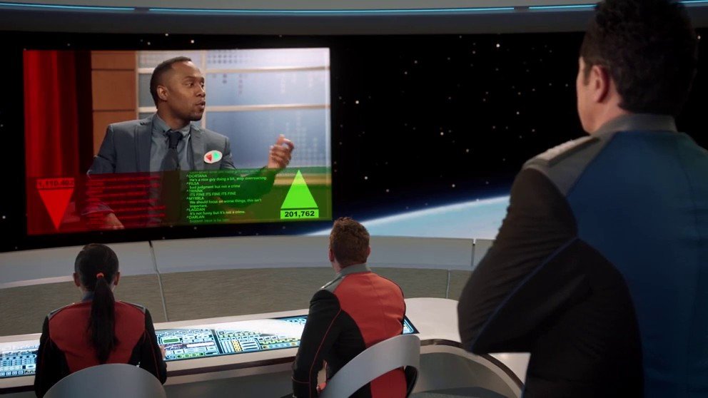La regla de la mayoría (The Orville 1x07) critica una sociedad sin jueces ni abogados ni fiscales donde las condenas se aplican por televoto.